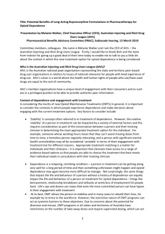 Title: Potential Benefits of Long Acting Buprenorphine Formulations in Pharmacotherapy for  Opioid