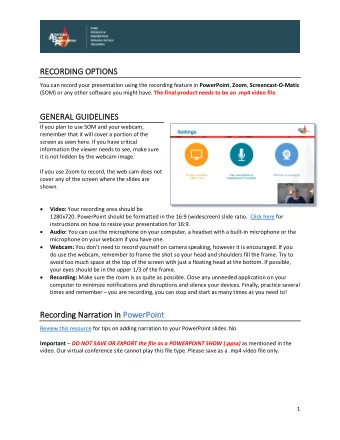 RE  RECORDI  RDING OP  OPTION  ONS You can record your presentation using the recording feature in