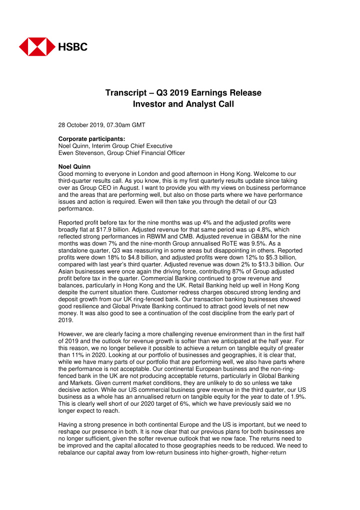 transcript q3 2019 earnings release investor and analyst