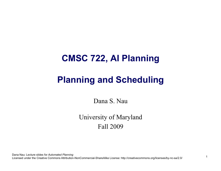 cmsc 722 ai planning planning and scheduling