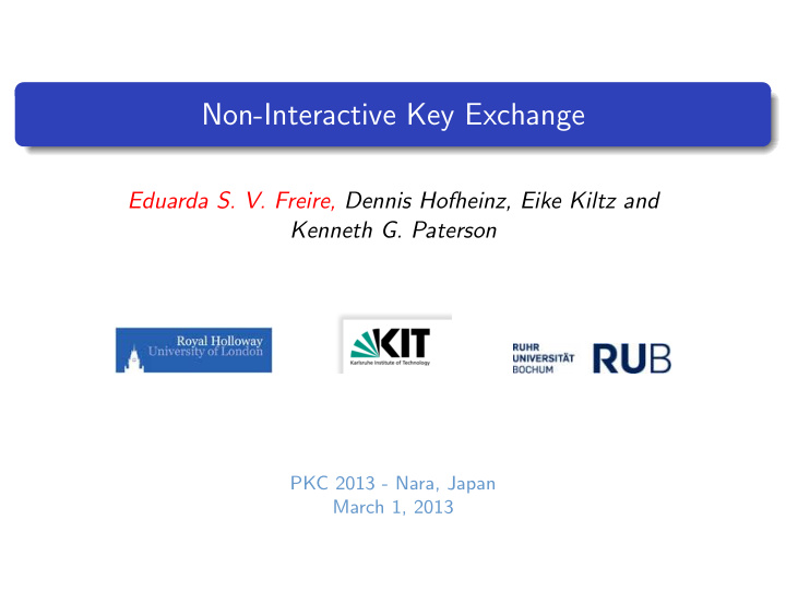 non interactive key exchange
