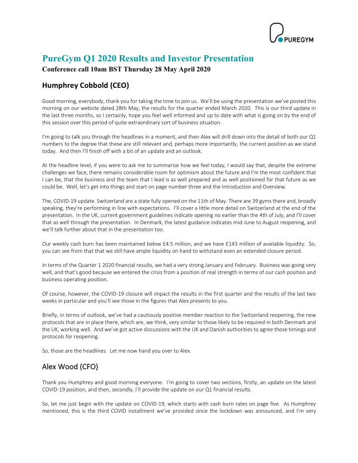 puregym q1 2020 results and investor presentation