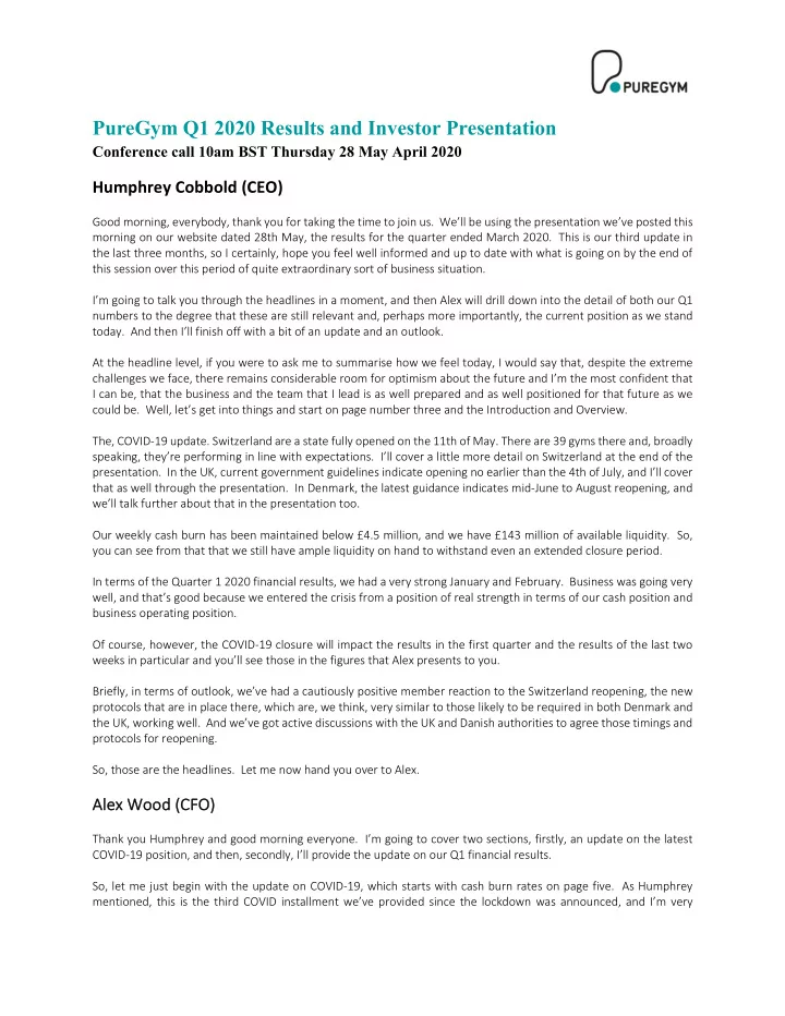 puregym q1 2020 results and investor presentation