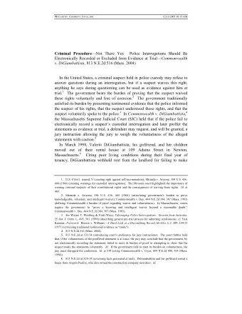 Criminal Procedure Not There Yet:  Police Interrogations Should Be Electronically Recorded or