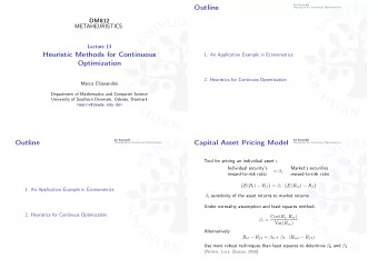 Outline  Heuristics for Continuos Optimization  DM812  METAHEURISTICS  Lecture 13  Heuristic