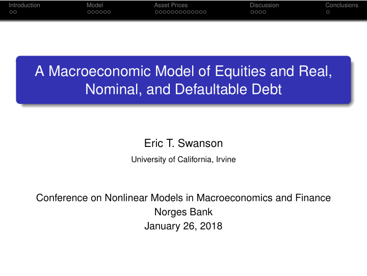 a macroeconomic model of equities and real nominal and