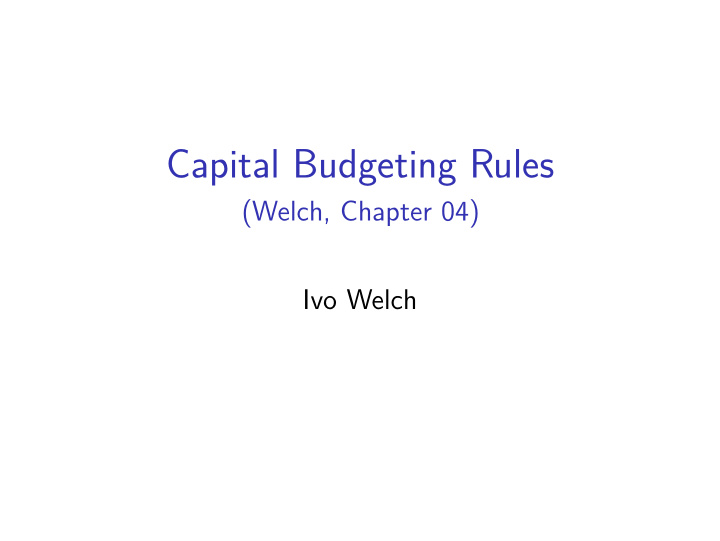 capital budgeting rules