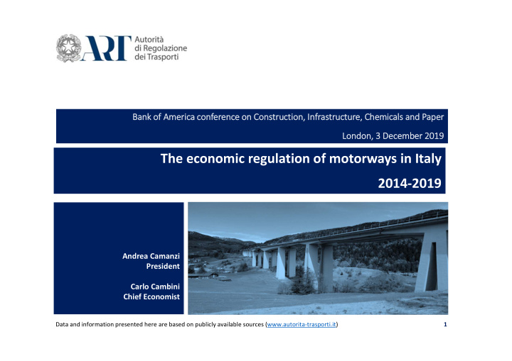 the economic regulation of motorways in italy 2014 2019