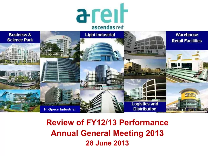 review of fy12 13 performance annual general meeting 2013