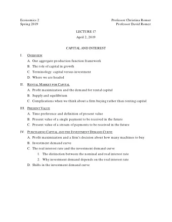 Economics 2  Professor Christina Romer  Spring 2019  Professor David Romer  LECTURE 17  April 2,