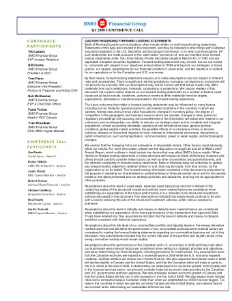 Q1 2008 CONFERENCE CALL  C O R P O R A T E  CAUTION REGARDING FORWARD-LOOKING STATEMENTS  Bank of