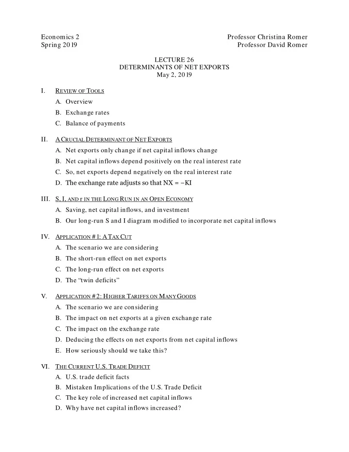 economics 2 professor christina romer spring 2019