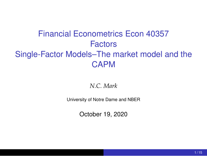financial econometrics econ 40357 factors single factor