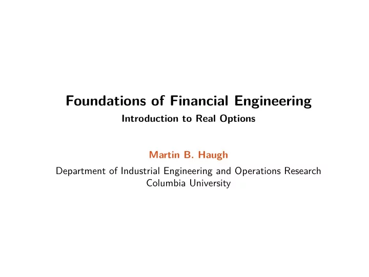 foundations of financial engineering