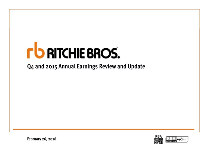 q4 and 2015 annual earnings review and update
