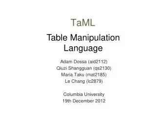 TaML  Table Manipulation  Language  Adam Dossa (aid2112)  Qiuzi Shangguan (qs2130)  Maria Taku