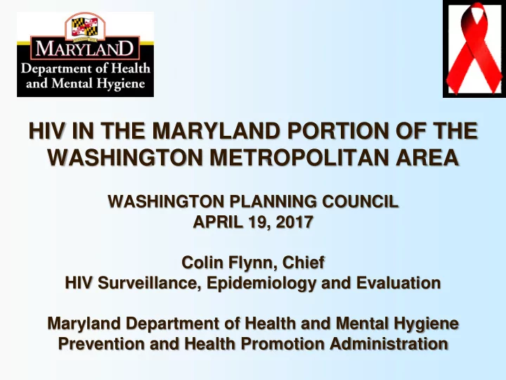 hiv in the maryland portion of the washington