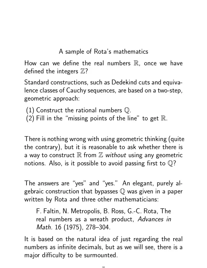 a sample of rota s mathematics how can we define the real