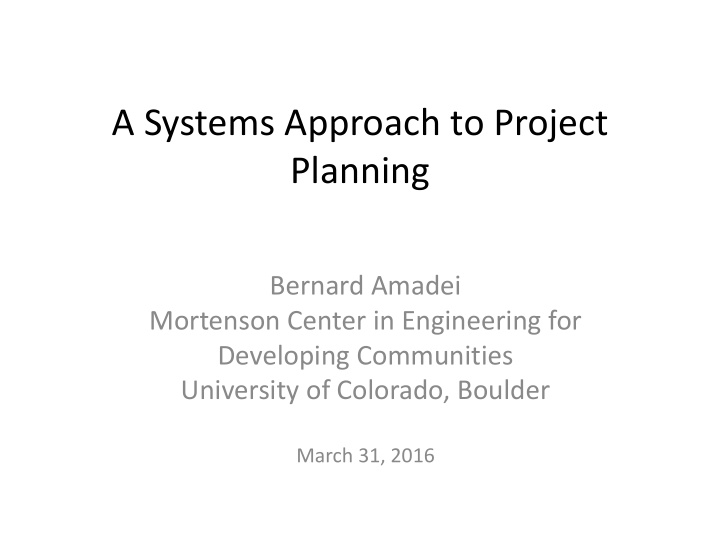 a systems approach to project planning