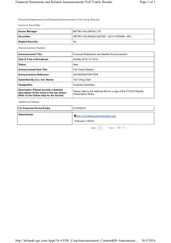 Financial Statements and Related Announcement::Full Yearly Results  Page 1 of 1  Financial
