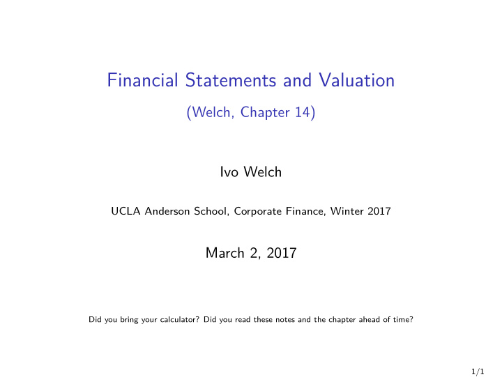 financial statements and valuation