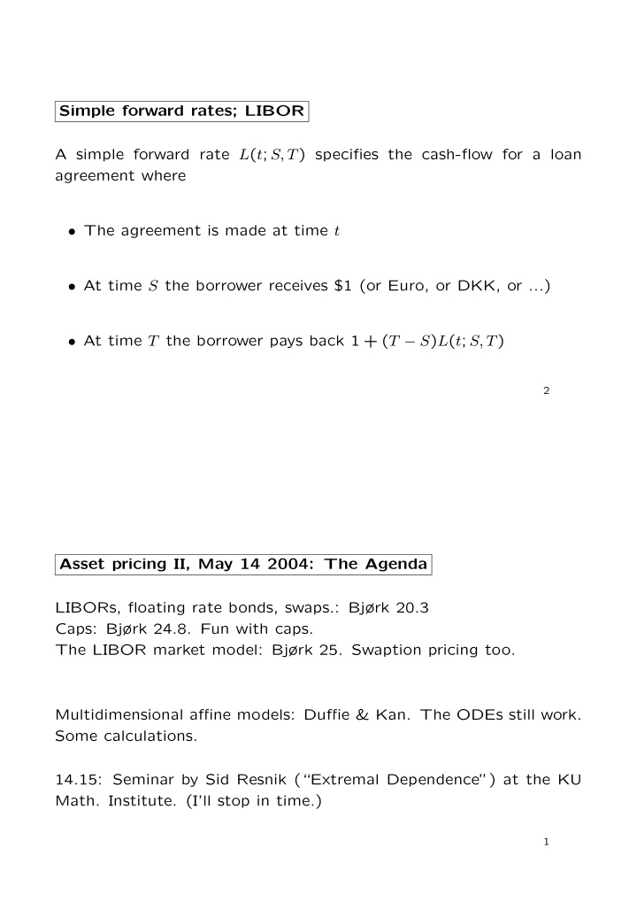 simple forward rates libor a simple forward rate l t s t