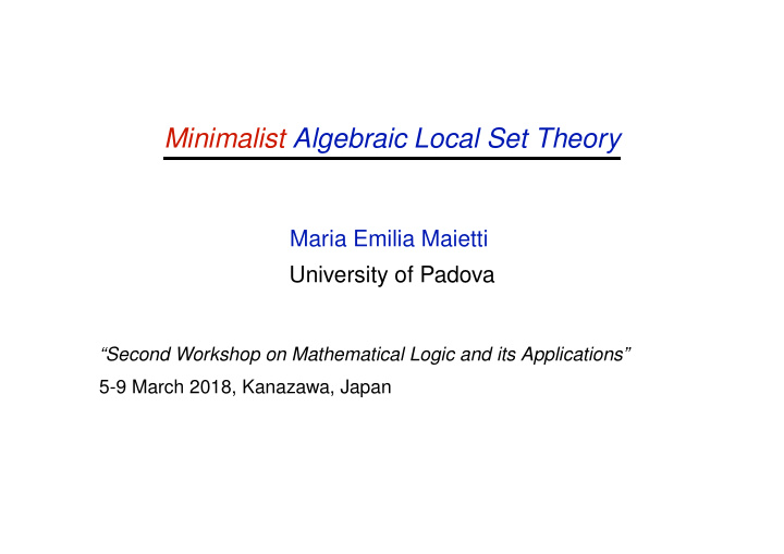 minimalist algebraic local set theory