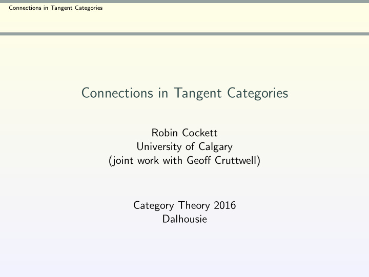 connections in tangent categories