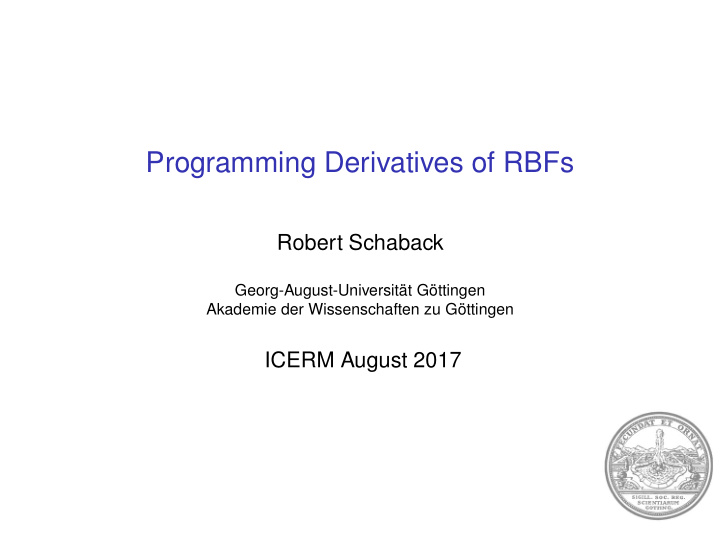 programming derivatives of rbfs