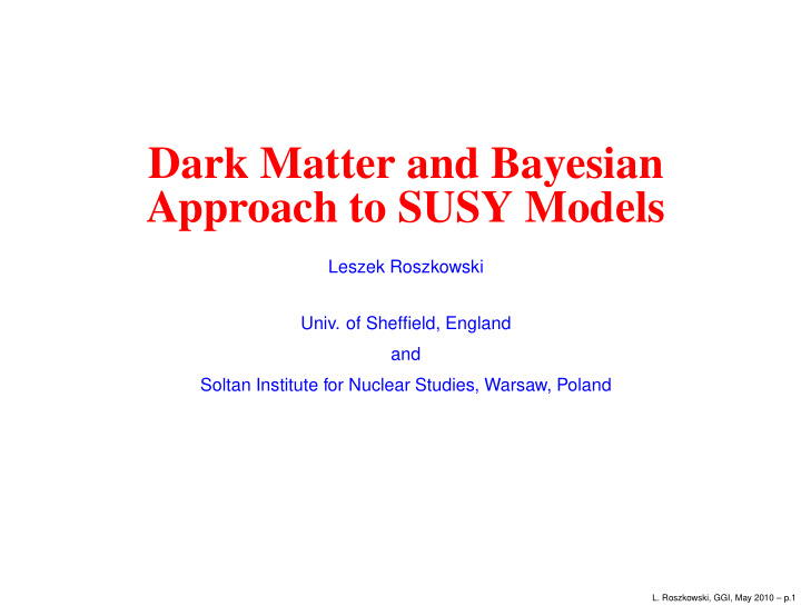 dark matter and bayesian approach to susy models