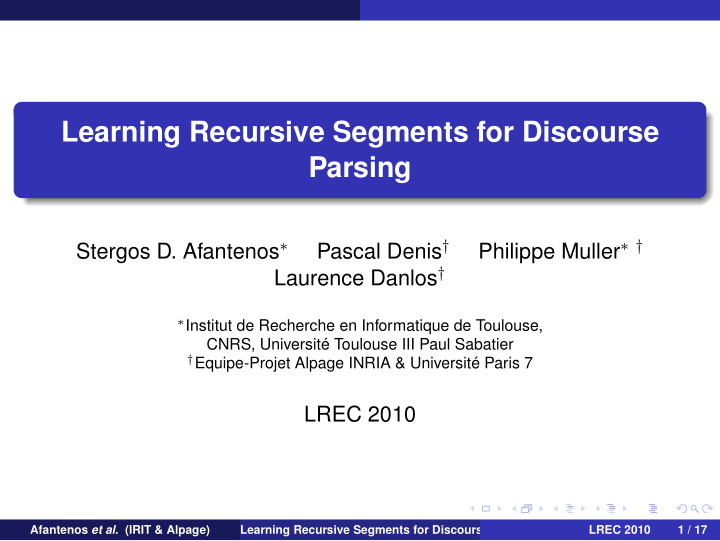 learning recursive segments for discourse parsing