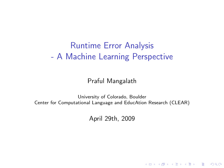 runtime error analysis a machine learning perspective