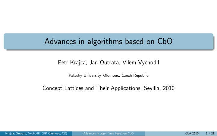 advances in algorithms based on cbo
