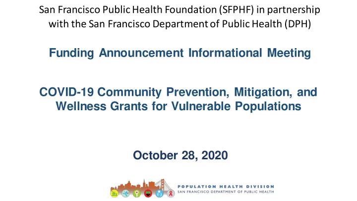 funding announcement informational meeting covid 19