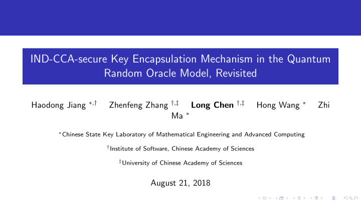 ind cca secure key encapsulation mechanism in the quantum