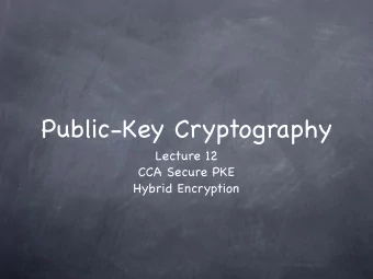 Public-Key Cryptography Lecture 12 CCA Secure PKE  Hybrid Encryption  CCA Secure PKE In SKE, to get