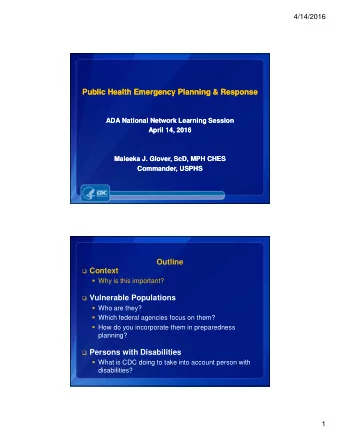 Public Health Emergency Planning &amp; Response  Public Health Emergency Planning &amp; Response