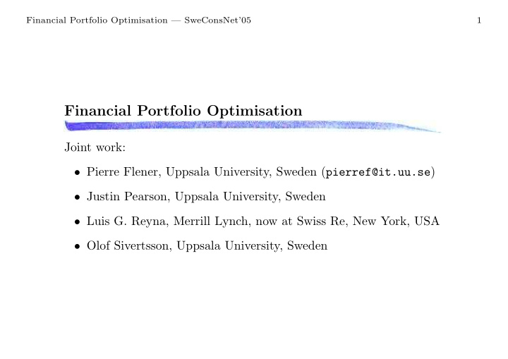 financial portfolio optimisation