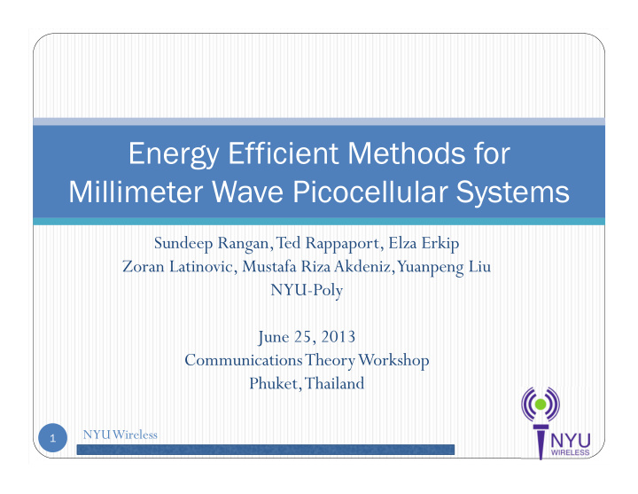 energy efficient methods for millimeter wave picocellular