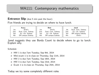 MA111: Contemporary mathematics Entrance Slip (due 5 min past the hour):  Five friends are trying