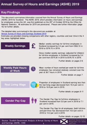 Annual Survey of Hours and Earnings (ASHE) 2019  Key Findings  This document summarises information