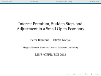 Interest Premium, Sudden Stop, and  Adjustment in a Small Open Economy  Pter Benczr  Istvn