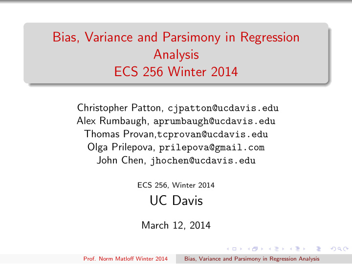 bias variance and parsimony in regression analysis ecs
