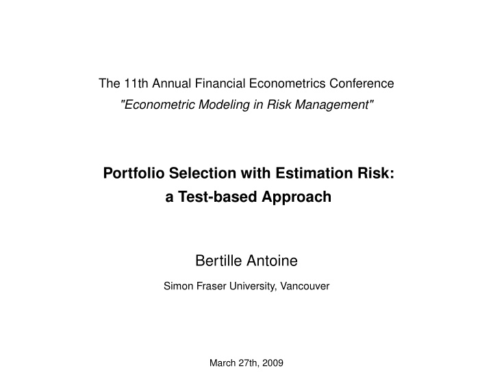 portfolio selection with estimation risk a test based