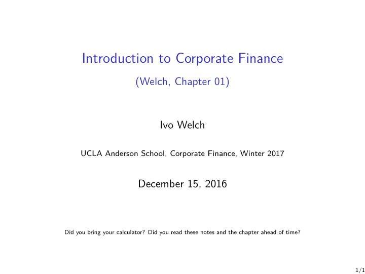 introduction to corporate finance