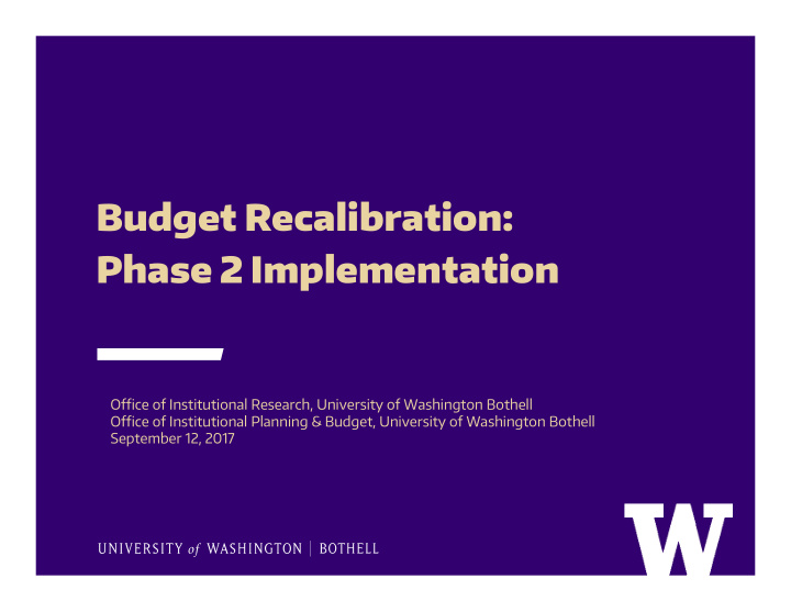 budget recalibration phase 2 implementation