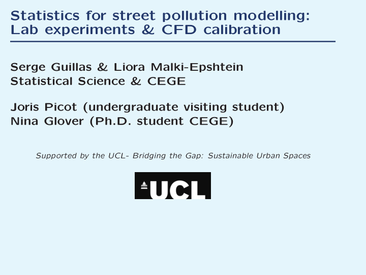 statistics for street pollution modelling lab experiments