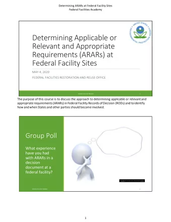 Determining Applicable or Relevant and Appropriate Requirements (ARARs) at Federal Facility Sites