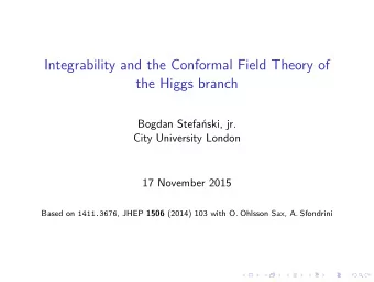 Integrability and the Conformal Field Theory of  the Higgs branch  Bogdan Stefaski, jr.  City