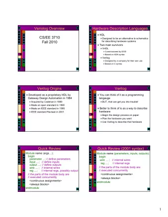 Veriolog Overview  Hardware Description Languages  HDL  CS/EE 3710  Designed to be an